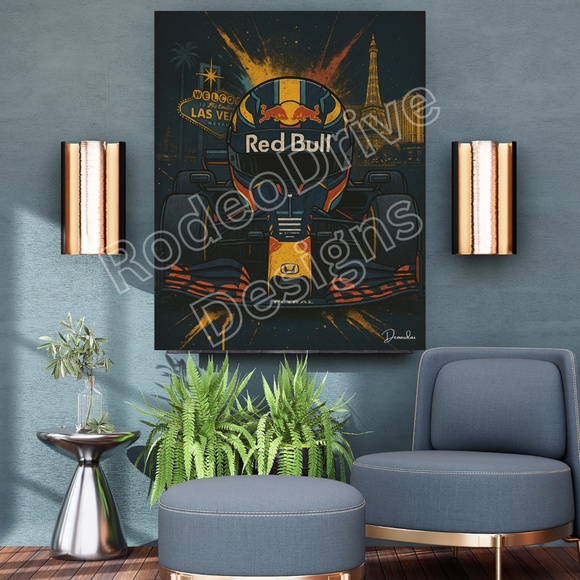 Red Bull Racing F1 Las Vegas Helmet Art Print 16x20 in (40.6×50.8 cm) Formula 1 - Picture 2 of 2